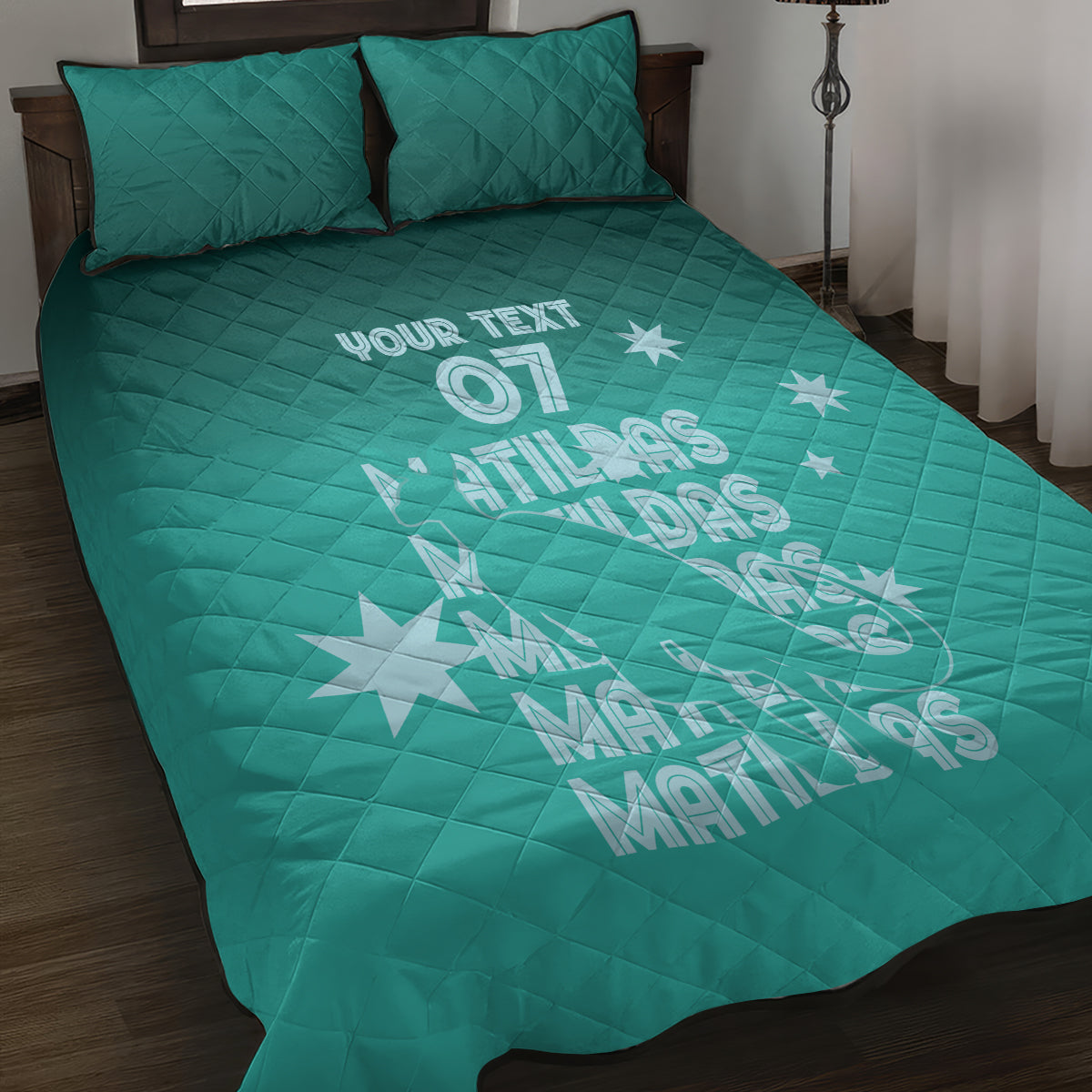 Australia Soccer Matildas Custom Quilt Bed Set Turquoise Basic Gradient