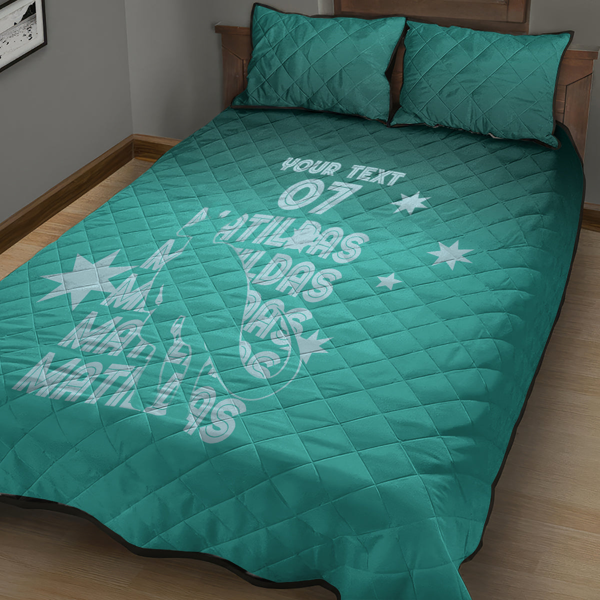 Australia Soccer Matildas Custom Quilt Bed Set Turquoise Basic Gradient