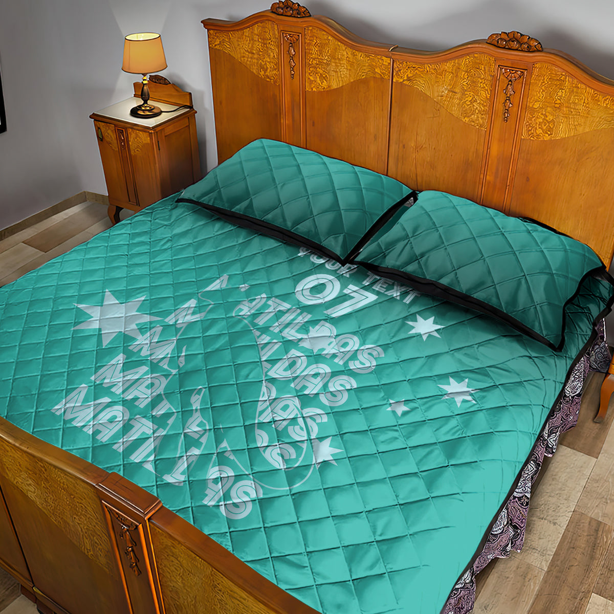 Australia Soccer Matildas Custom Quilt Bed Set Turquoise Basic Gradient