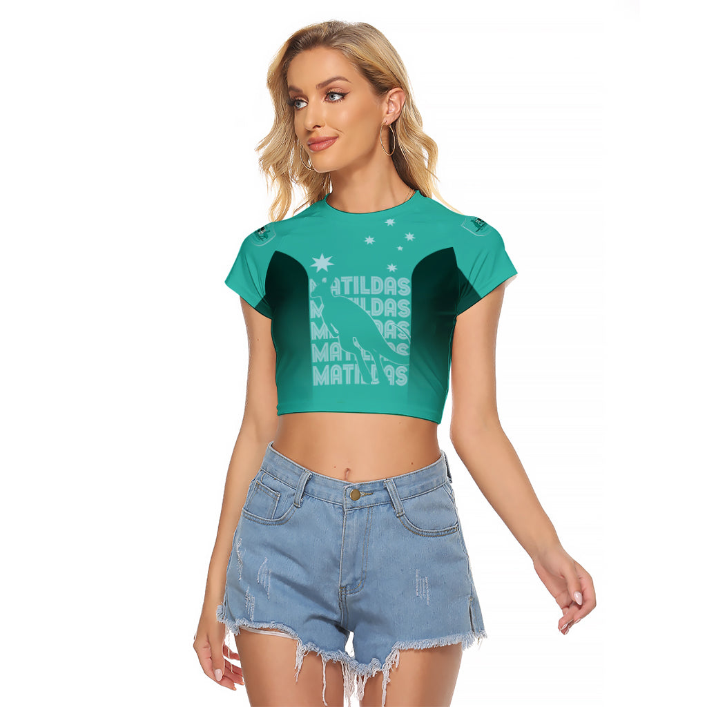 Australia Soccer Matildas Custom Raglan Cropped T Shirt Turquoise Basic Gradient