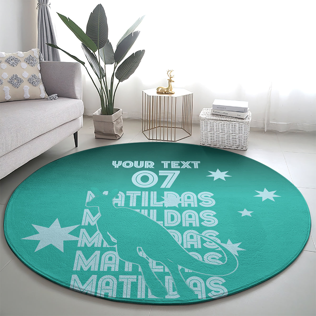 Australia Soccer Matildas Custom Round Carpet Turquoise Basic Gradient