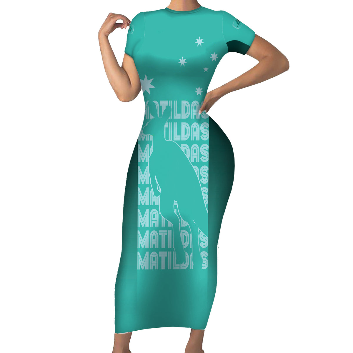 Australia Soccer Matildas Custom Short Sleeve Bodycon Dress Turquoise Basic Gradient