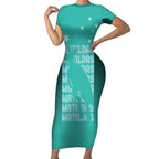 Australia Soccer Matildas Custom Short Sleeve Bodycon Dress Turquoise Basic Gradient