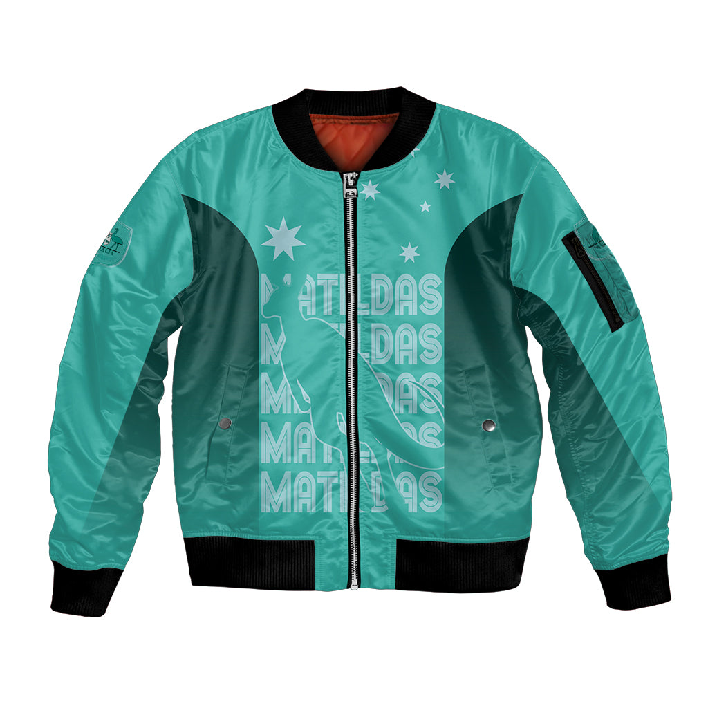 Australia Soccer Matildas Custom Sleeve Zip Bomber Jacket Turquoise Basic Gradient