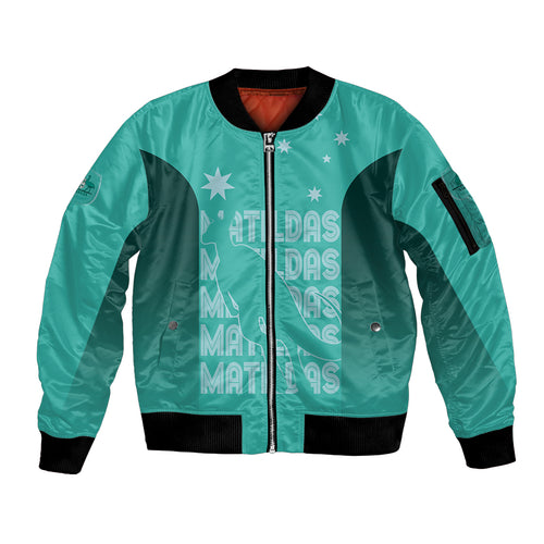 Australia Soccer Matildas Custom Sleeve Zip Bomber Jacket Turquoise Basic Gradient