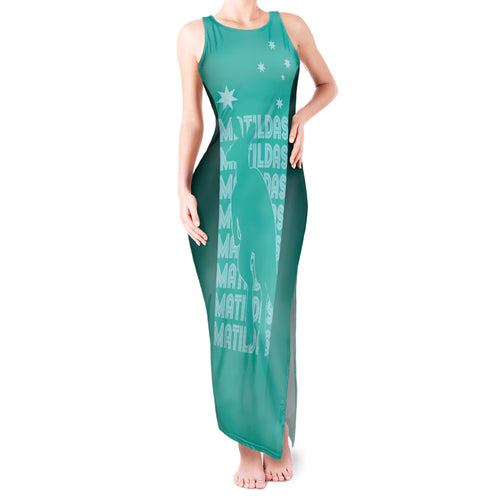 Australia Soccer Matildas Custom Tank Maxi Dress Turquoise Basic Gradient