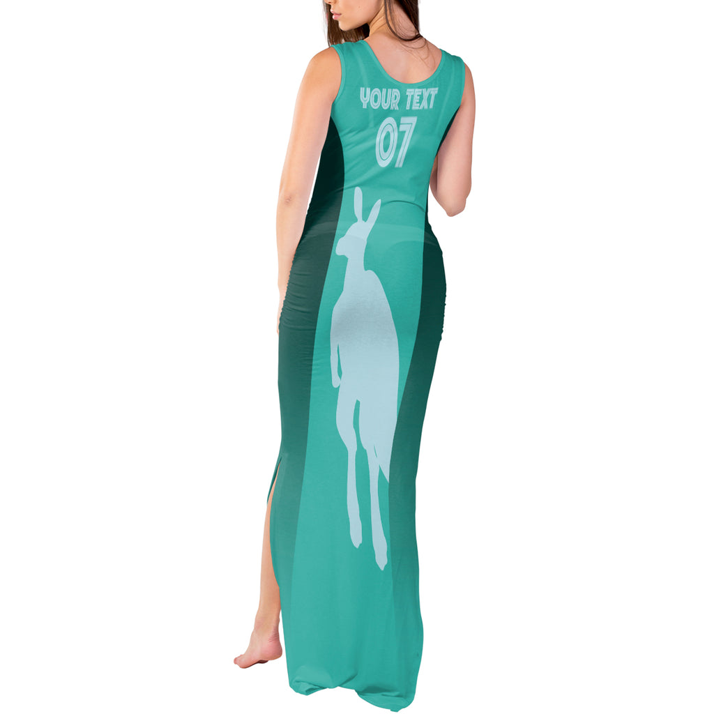 Australia Soccer Matildas Custom Tank Maxi Dress Turquoise Basic Gradient