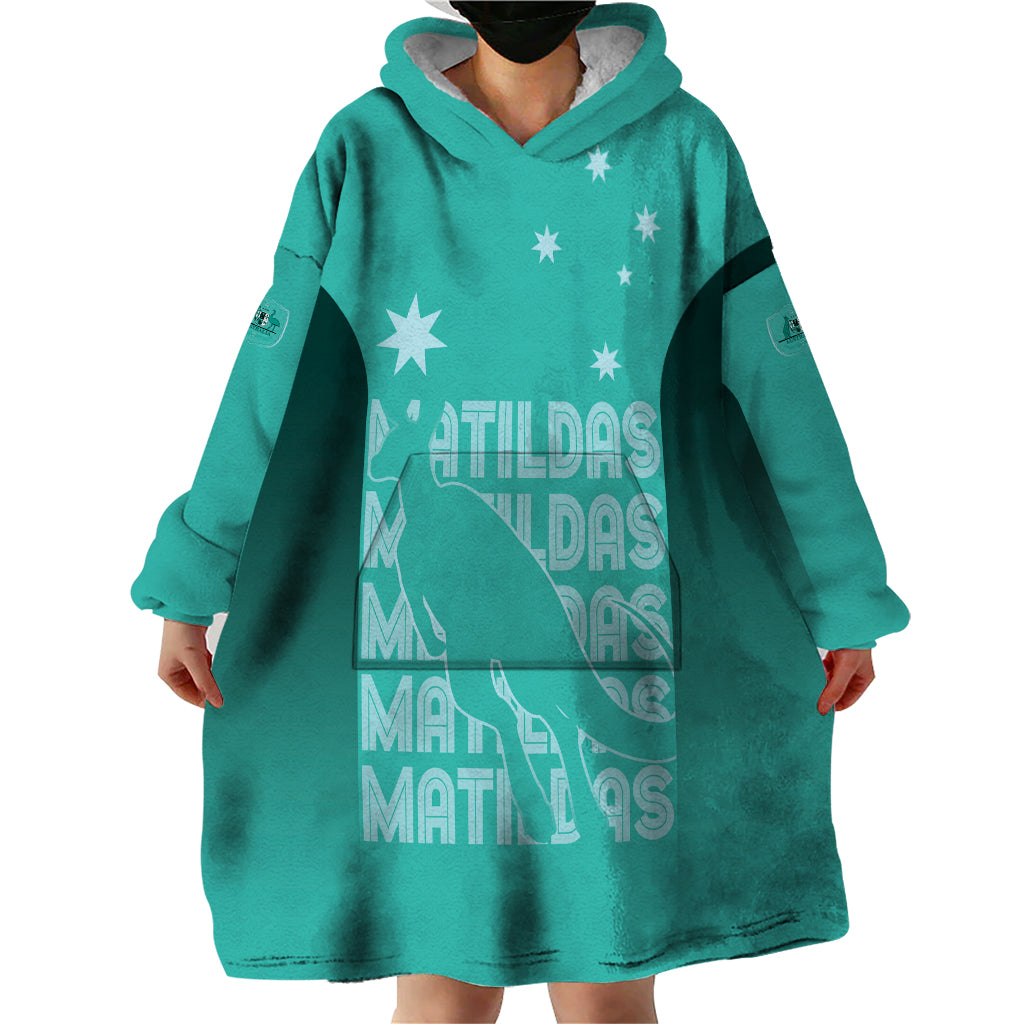 Australia Soccer Matildas Custom Wearable Blanket Hoodie Turquoise Basic Gradient