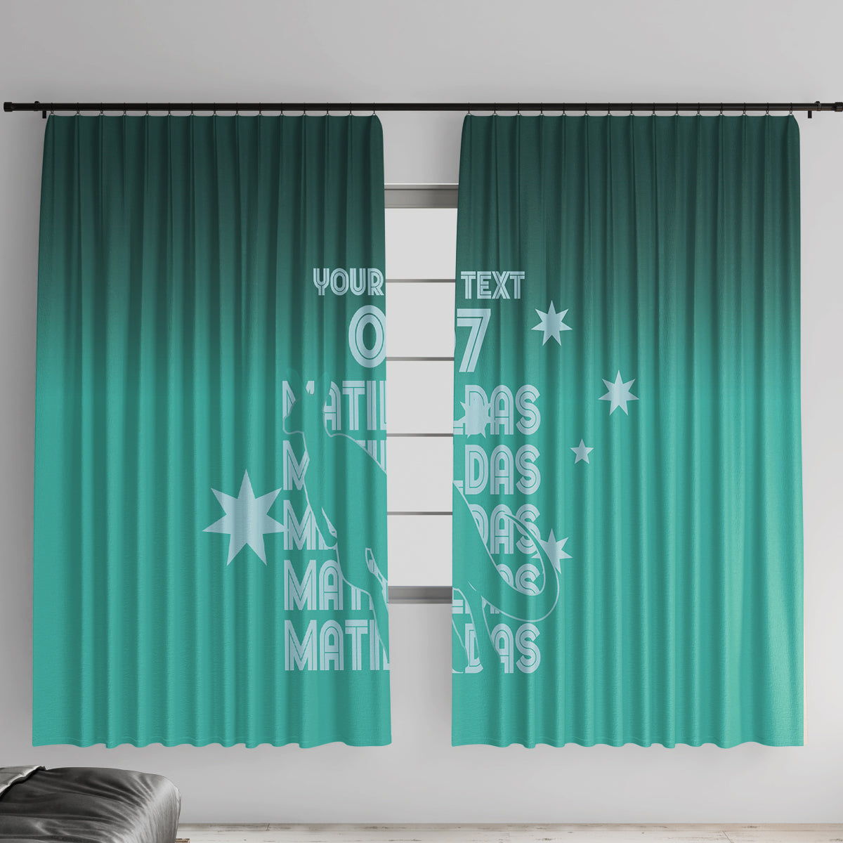 Australia Soccer Matildas Custom Window Curtain Turquoise Basic Gradient