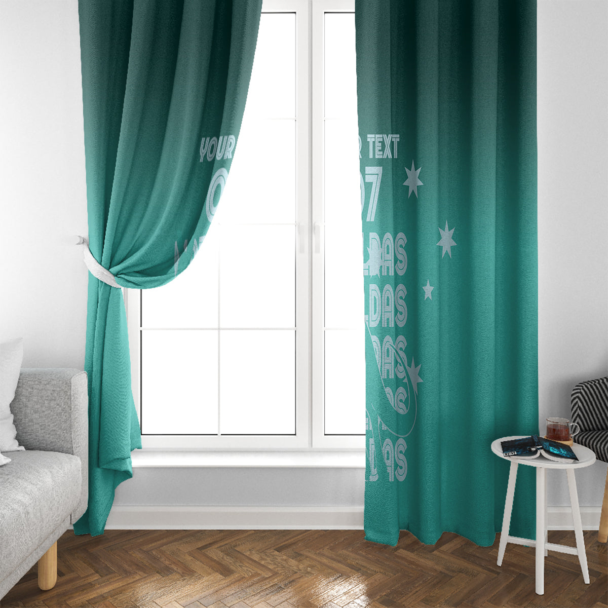 Australia Soccer Matildas Custom Window Curtain Turquoise Basic Gradient