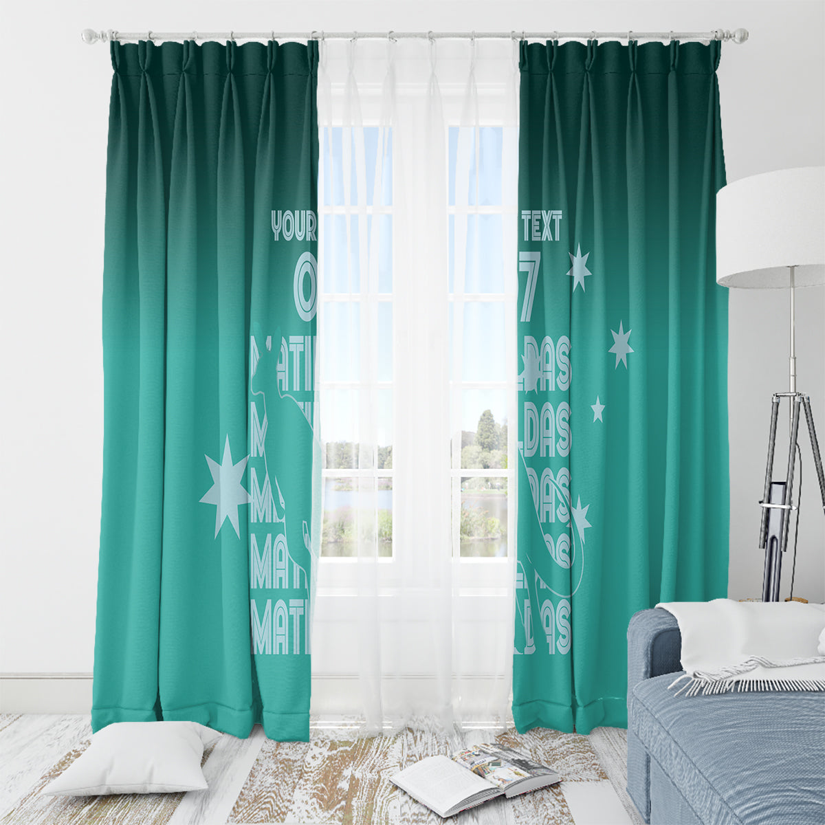 Australia Soccer Matildas Custom Window Curtain Turquoise Basic Gradient