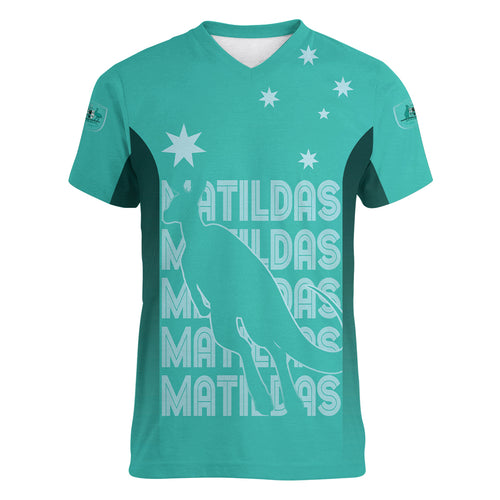 Australia Soccer Matildas Custom Women V Neck T Shirt Turquoise Basic Gradient