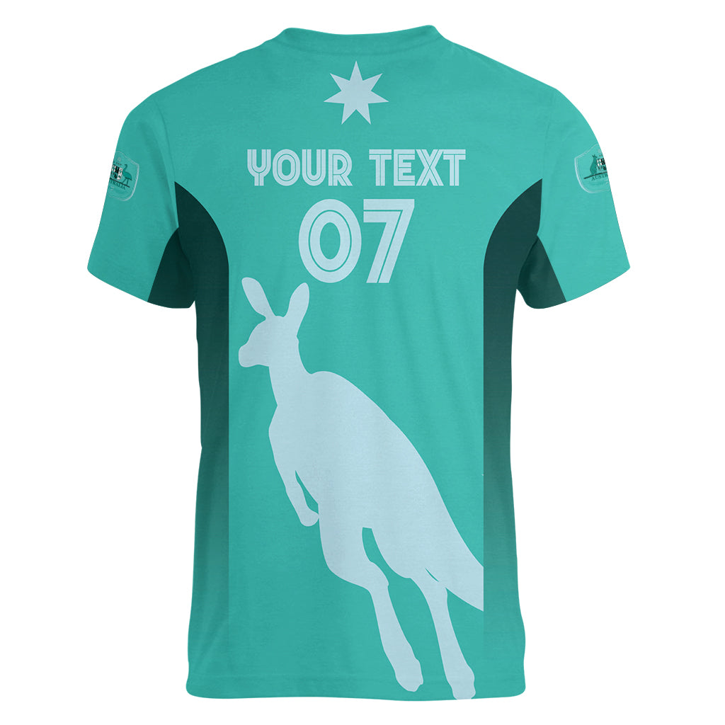 Australia Soccer Matildas Custom Women V Neck T Shirt Turquoise Basic Gradient