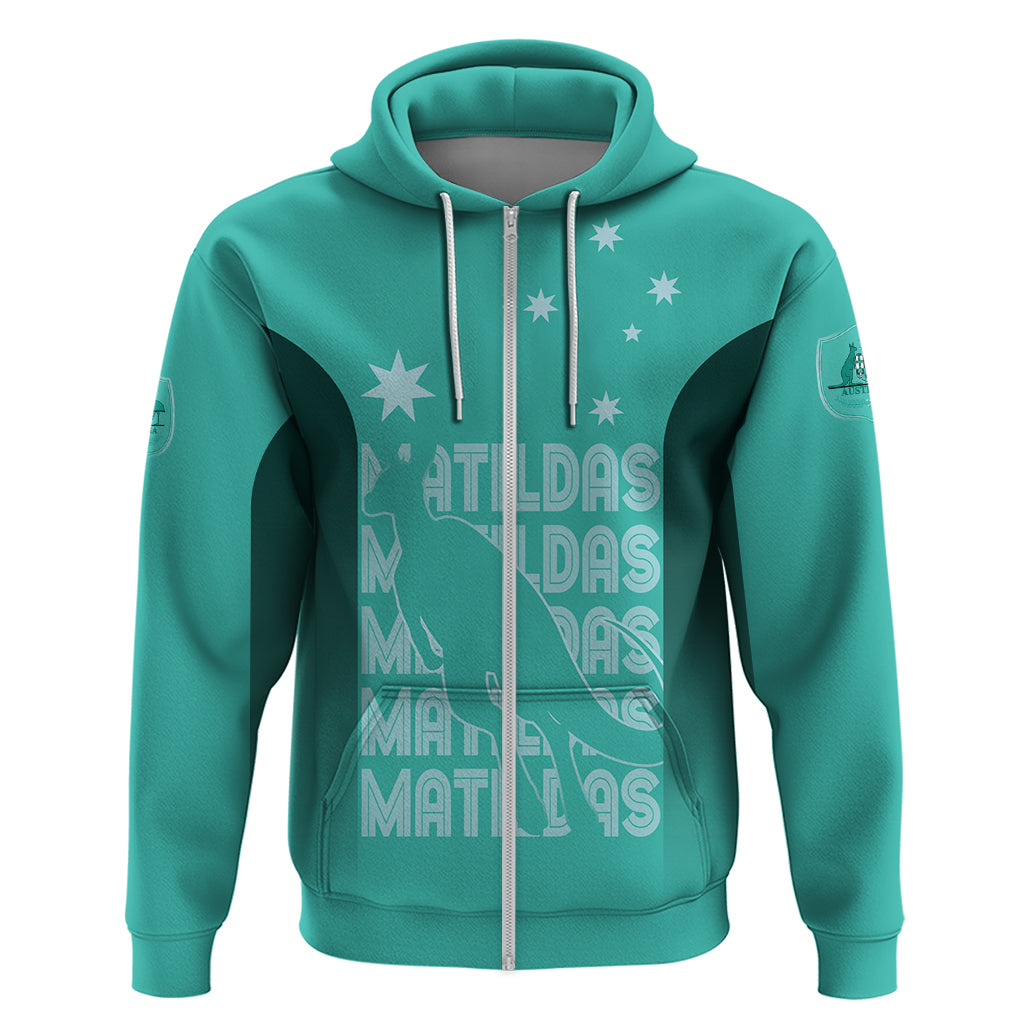 Australia Soccer Matildas Custom Zip Hoodie Turquoise Basic Gradient