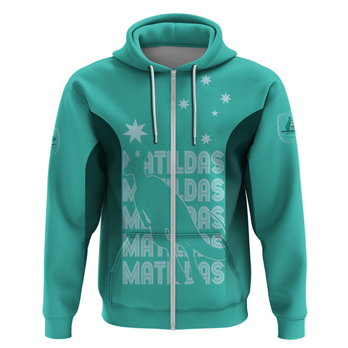 Australia Soccer Matildas Custom Zip Hoodie Turquoise Basic Gradient