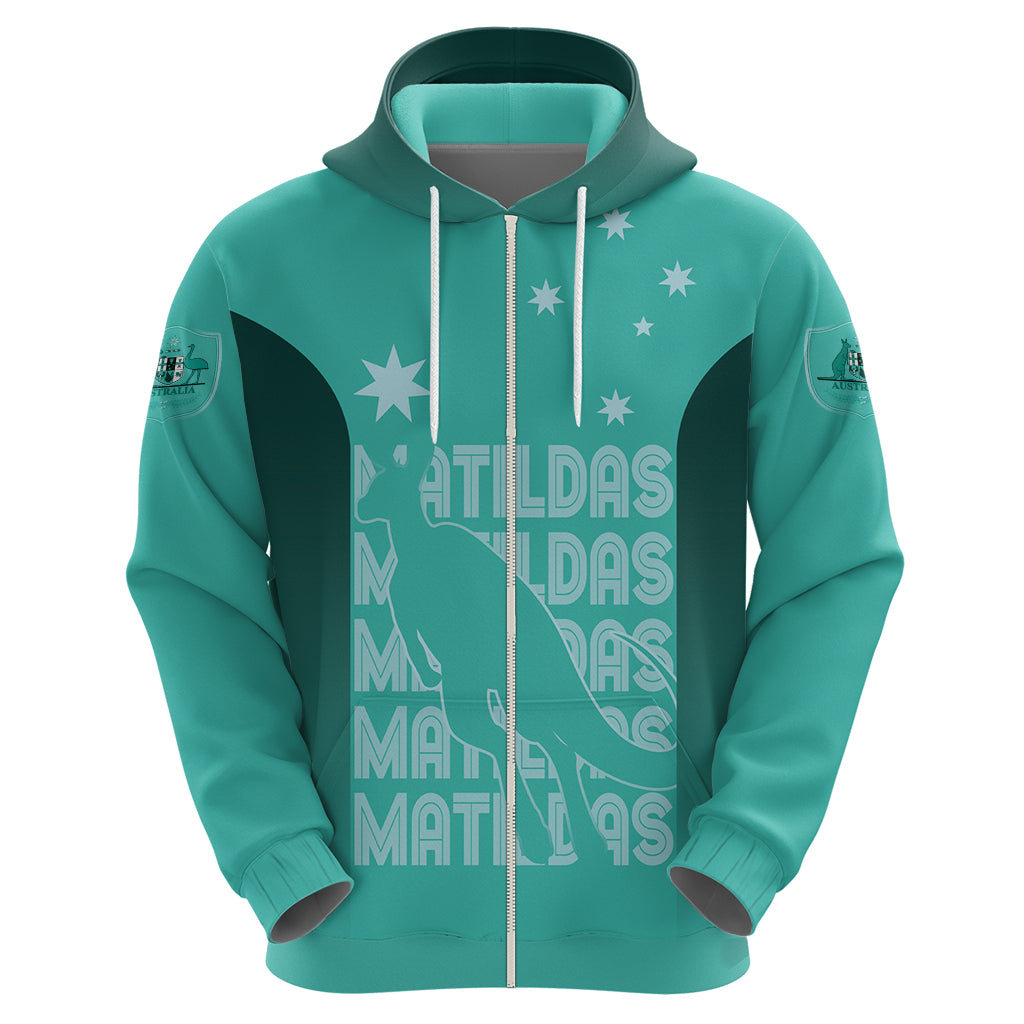 Australia Soccer Matildas Custom Zip Hoodie Turquoise Basic Gradient