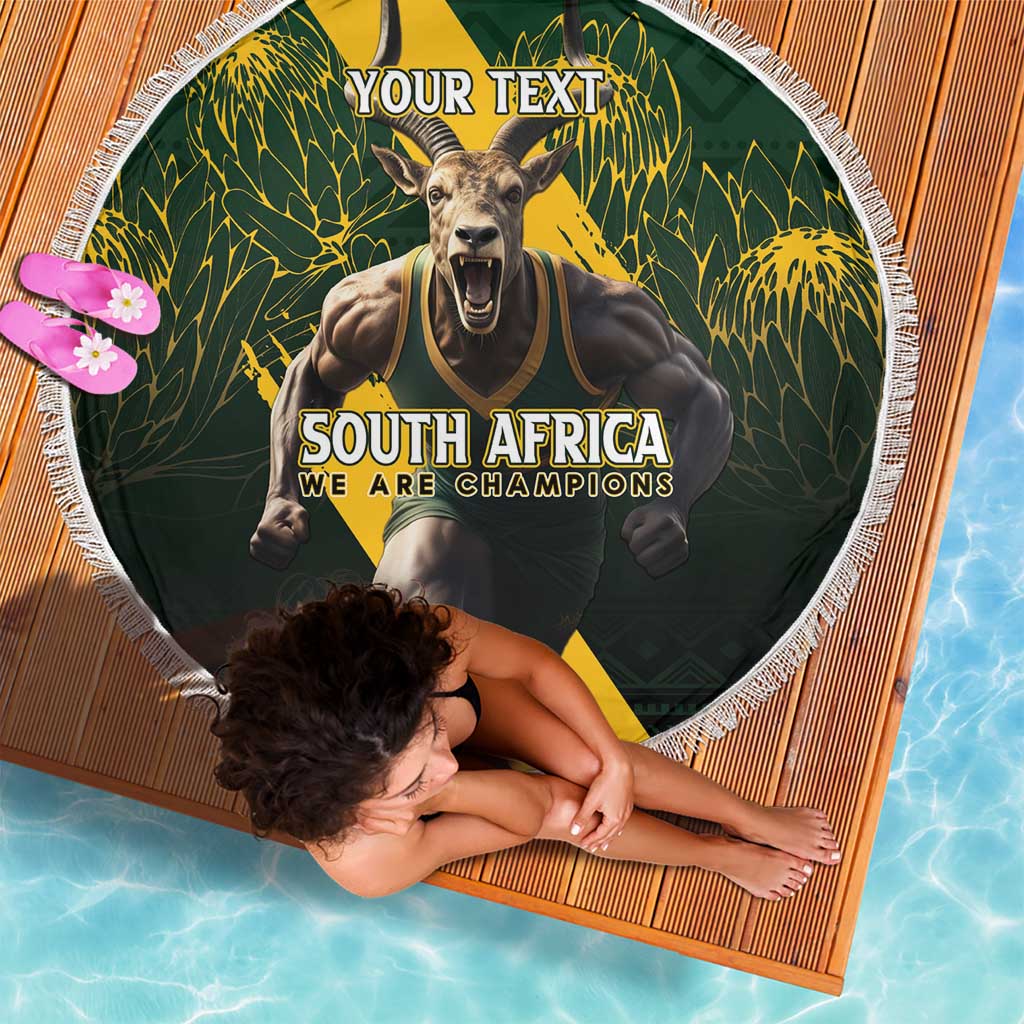 Personalised South Africa Rugby Beach Blanket Proud Bokke We Are Champions