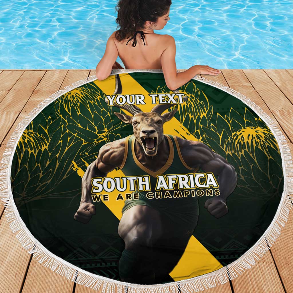 Personalised South Africa Rugby Beach Blanket Proud Bokke We Are Champions