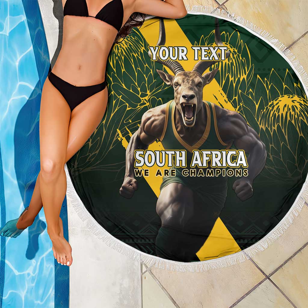 Personalised South Africa Rugby Beach Blanket Proud Bokke We Are Champions