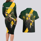 Personalised South Africa Rugby Couples Matching Long Sleeve Bodycon Dress and Hawaiian Shirt Proud Bokke We Are Champions