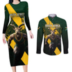 Personalised South Africa Rugby Couples Matching Long Sleeve Bodycon Dress and Long Sleeve Button Shirt Proud Bokke We Are Champions