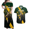 Personalised South Africa Rugby Couples Matching Off Shoulder Maxi Dress and Hawaiian Shirt Proud Bokke We Are Champions