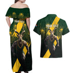 Personalised South Africa Rugby Couples Matching Off Shoulder Maxi Dress and Hawaiian Shirt Proud Bokke We Are Champions