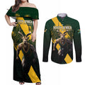 Personalised South Africa Rugby Couples Matching Off Shoulder Maxi Dress and Long Sleeve Button Shirt Proud Bokke We Are Champions