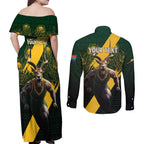 Personalised South Africa Rugby Couples Matching Off Shoulder Maxi Dress and Long Sleeve Button Shirt Proud Bokke We Are Champions
