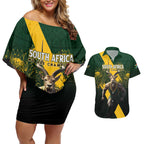 Personalised South Africa Rugby Couples Matching Off Shoulder Short Dress and Hawaiian Shirt Proud Bokke We Are Champions