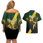 Personalised South Africa Rugby Couples Matching Off Shoulder Short Dress and Hawaiian Shirt Proud Bokke We Are Champions
