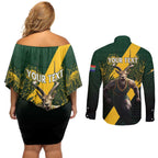 Personalised South Africa Rugby Couples Matching Off Shoulder Short Dress and Long Sleeve Button Shirt Proud Bokke We Are Champions