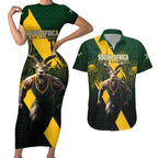 Personalised South Africa Rugby Couples Matching Short Sleeve Bodycon Dress and Hawaiian Shirt Proud Bokke We Are Champions