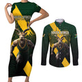 Personalised South Africa Rugby Couples Matching Short Sleeve Bodycon Dress and Long Sleeve Button Shirt Proud Bokke We Are Champions