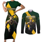 Personalised South Africa Rugby Couples Matching Short Sleeve Bodycon Dress and Long Sleeve Button Shirt Proud Bokke We Are Champions