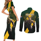 Personalised South Africa Rugby Couples Matching Short Sleeve Bodycon Dress and Long Sleeve Button Shirt Proud Bokke We Are Champions