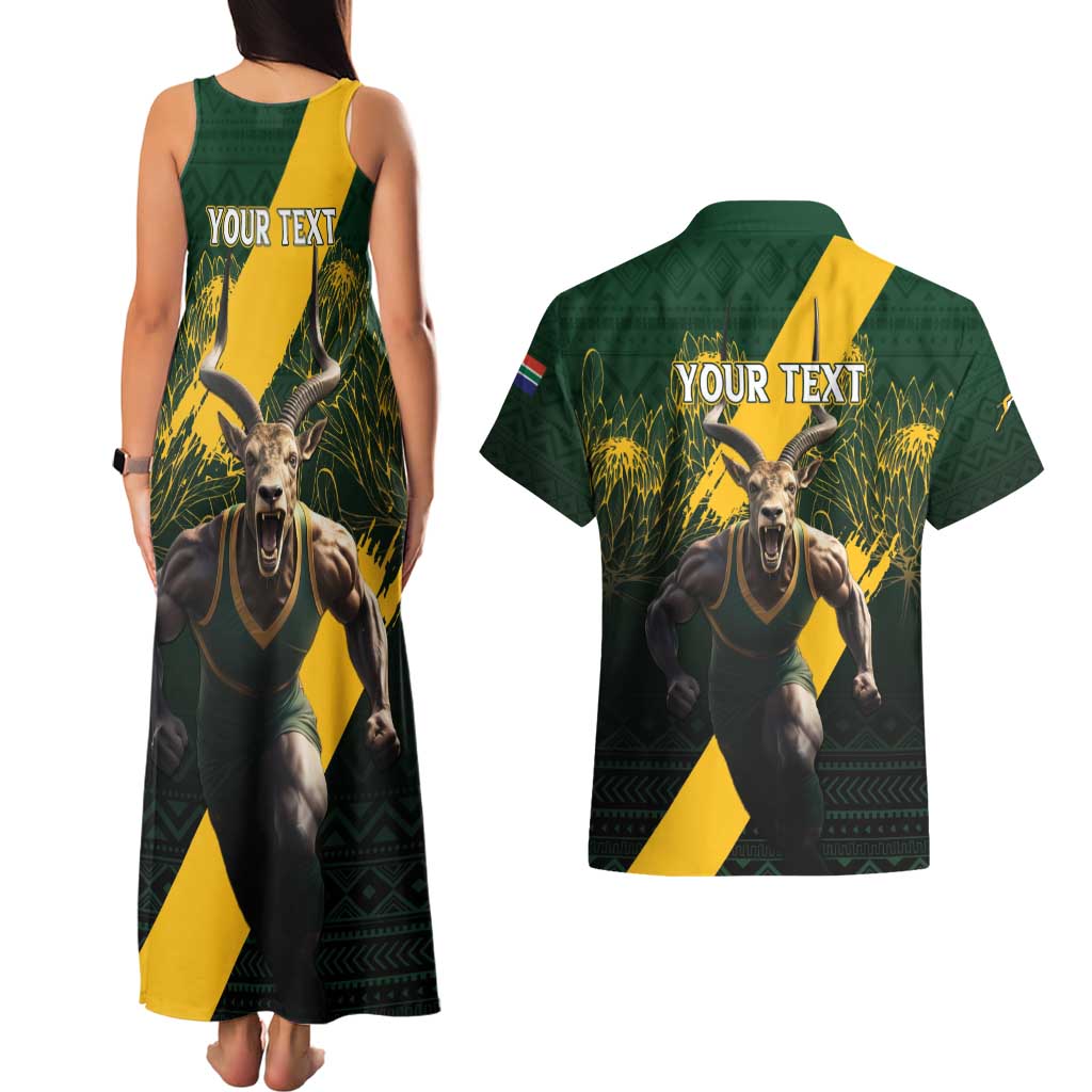 Personalised South Africa Rugby Couples Matching Tank Maxi Dress and Hawaiian Shirt Proud Bokke We Are Champions