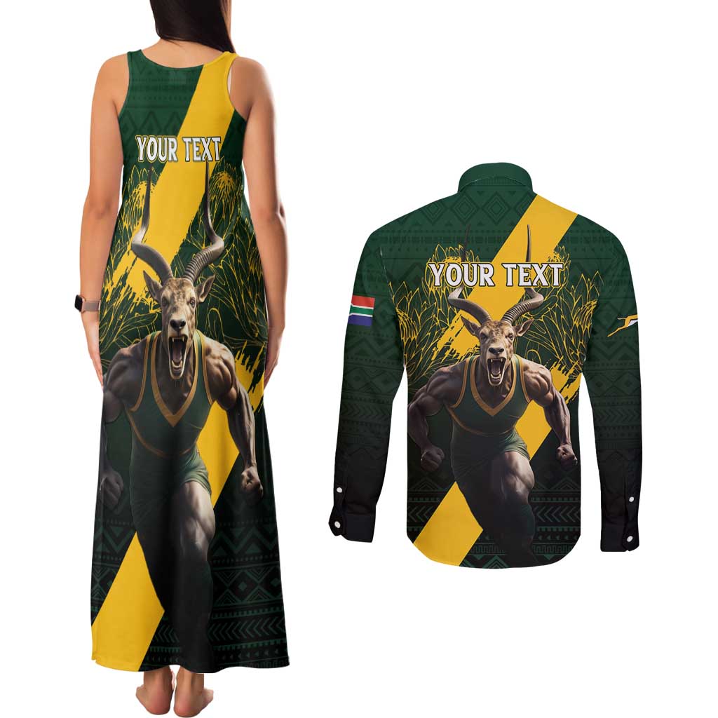 Personalised South Africa Rugby Couples Matching Tank Maxi Dress and Long Sleeve Button Shirt Proud Bokke We Are Champions