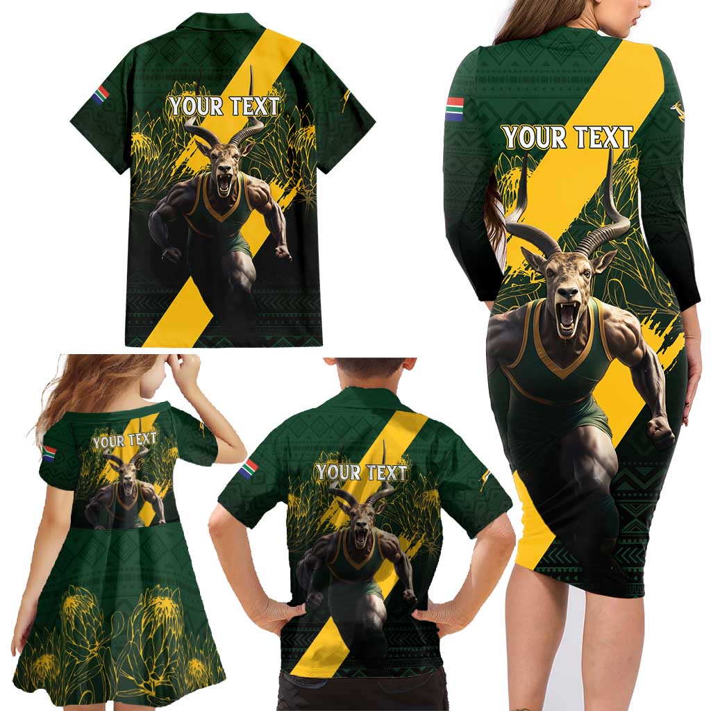 Personalised South Africa Rugby Family Matching Long Sleeve Bodycon Dress and Hawaiian Shirt Proud Bokke We Are Champions