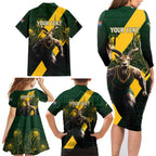 Personalised South Africa Rugby Family Matching Long Sleeve Bodycon Dress and Hawaiian Shirt Proud Bokke We Are Champions