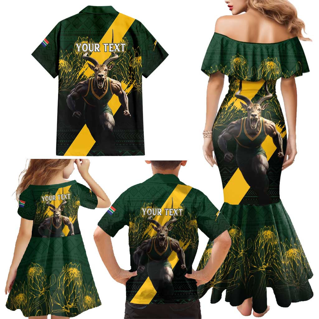Personalised South Africa Rugby Family Matching Mermaid Dress and Hawaiian Shirt Proud Bokke We Are Champions