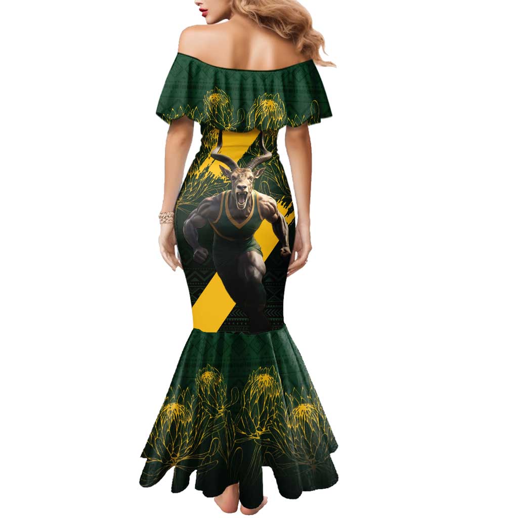 Personalised South Africa Rugby Family Matching Mermaid Dress and Hawaiian Shirt Proud Bokke We Are Champions