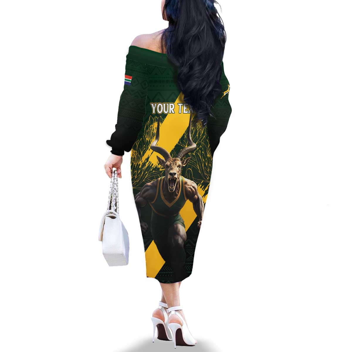 Personalised South Africa Rugby Family Matching Off The Shoulder Long Sleeve Dress and Hawaiian Shirt Proud Bokke We Are Champions