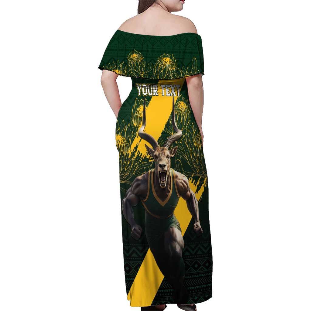Personalised South Africa Rugby Family Matching Off Shoulder Maxi Dress and Hawaiian Shirt Proud Bokke We Are Champions