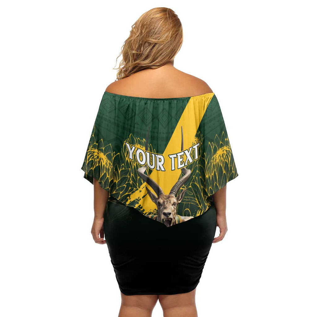 Personalised South Africa Rugby Family Matching Off Shoulder Short Dress and Hawaiian Shirt Proud Bokke We Are Champions