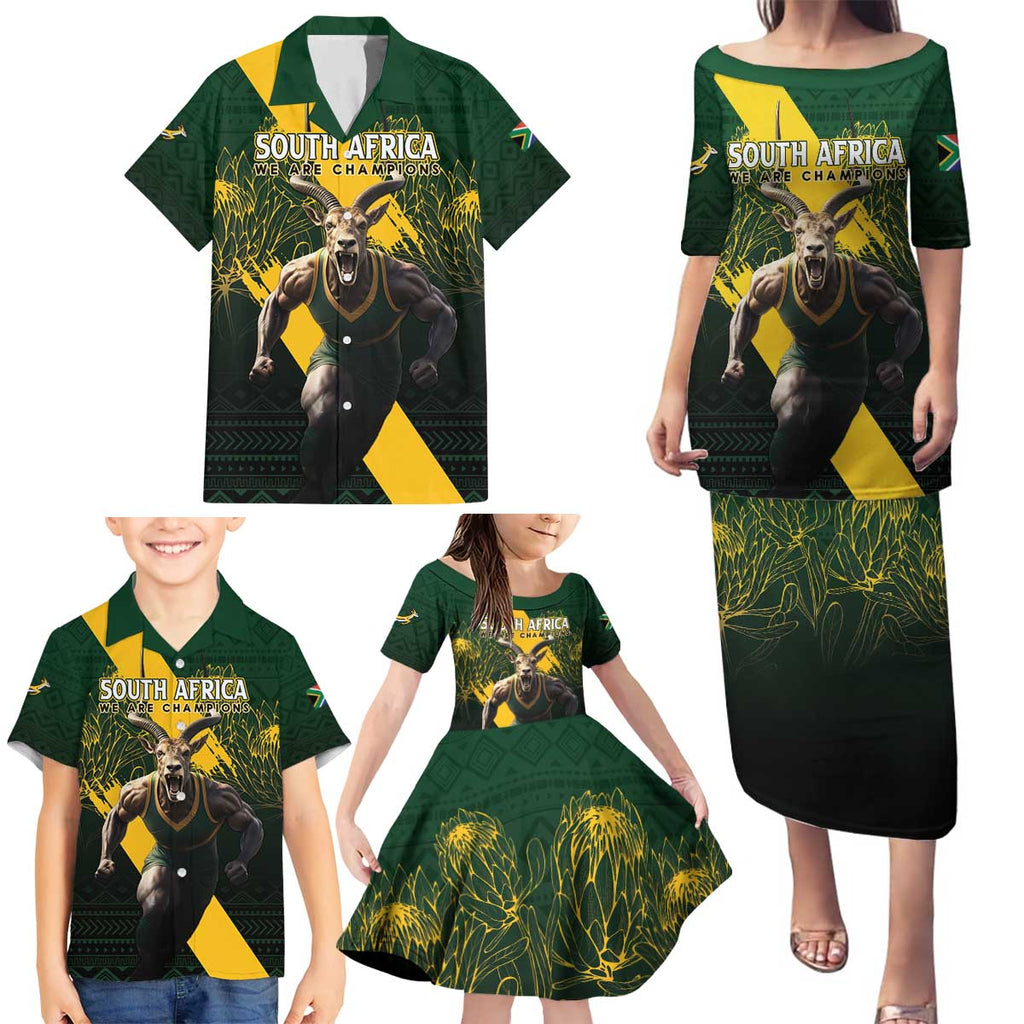 Personalised South Africa Rugby Family Matching Puletasi and Hawaiian Shirt Proud Bokke We Are Champions