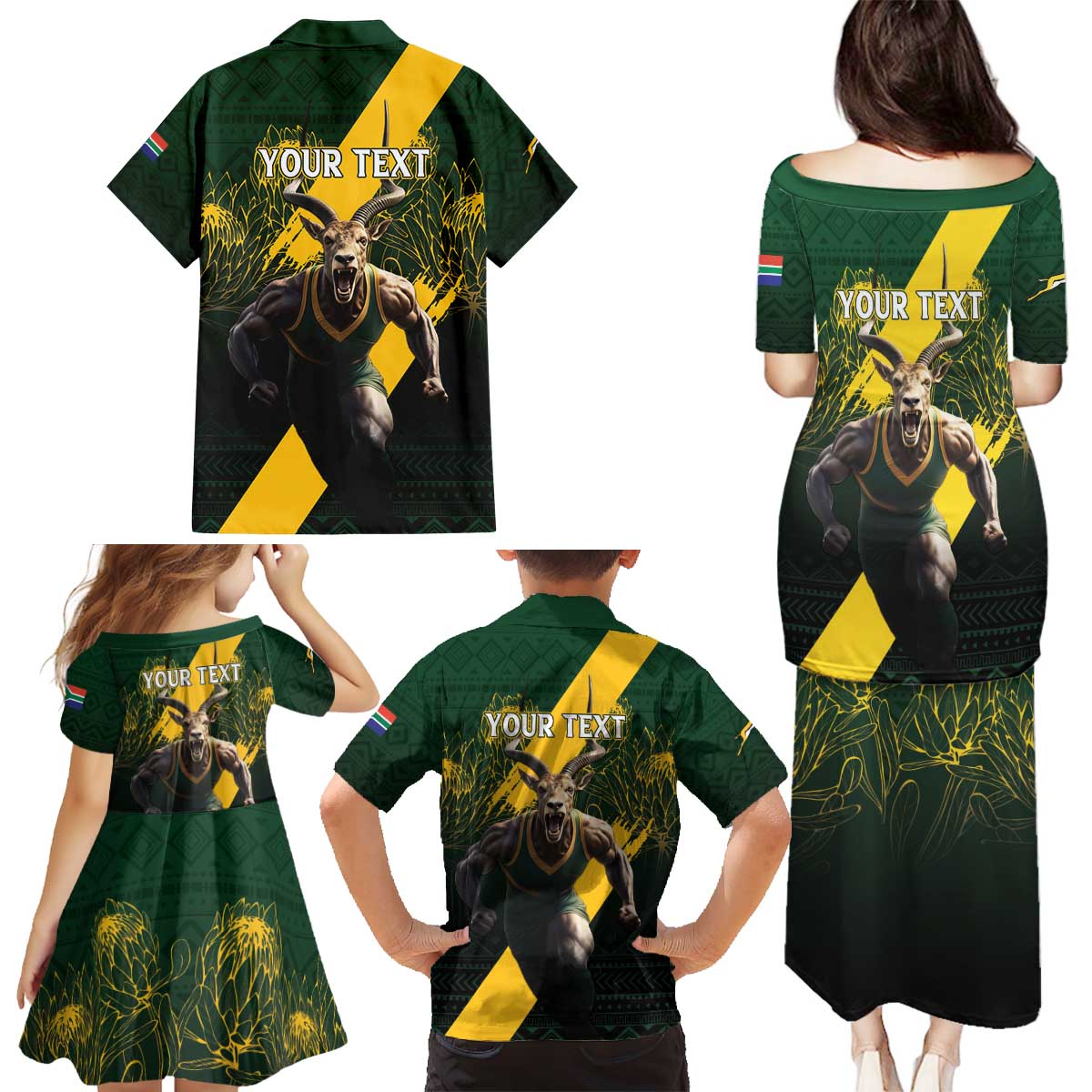 Personalised South Africa Rugby Family Matching Puletasi and Hawaiian Shirt Proud Bokke We Are Champions