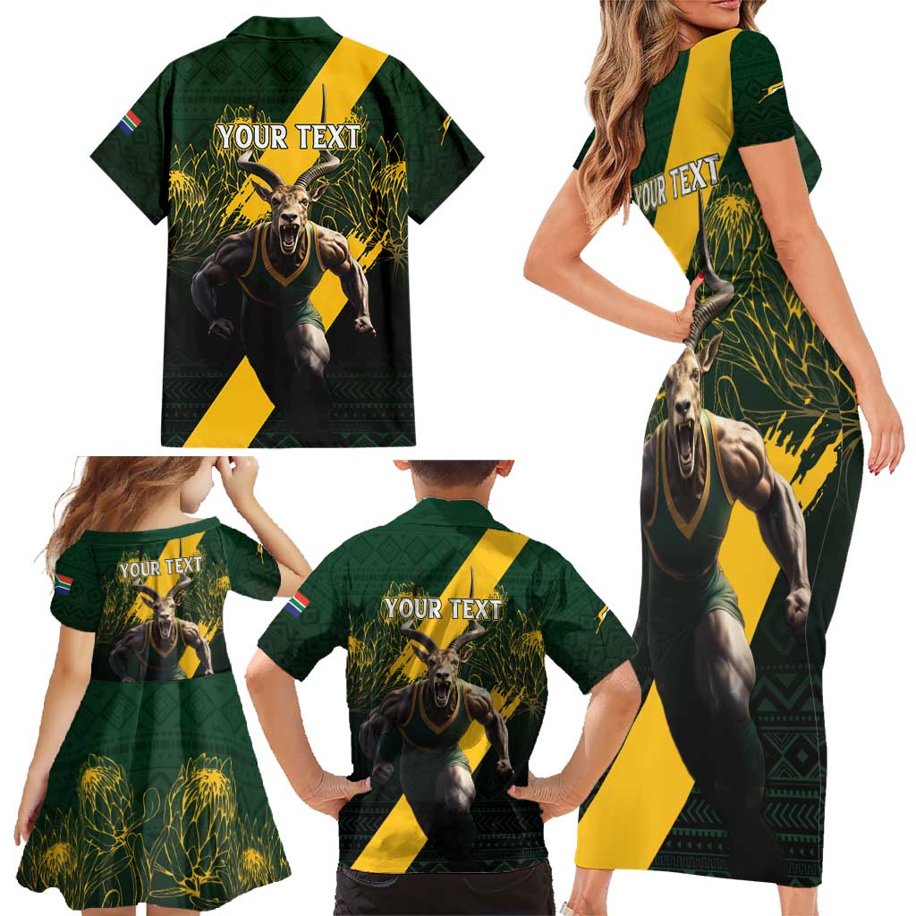 Personalised South Africa Rugby Family Matching Short Sleeve Bodycon Dress and Hawaiian Shirt Proud Bokke We Are Champions