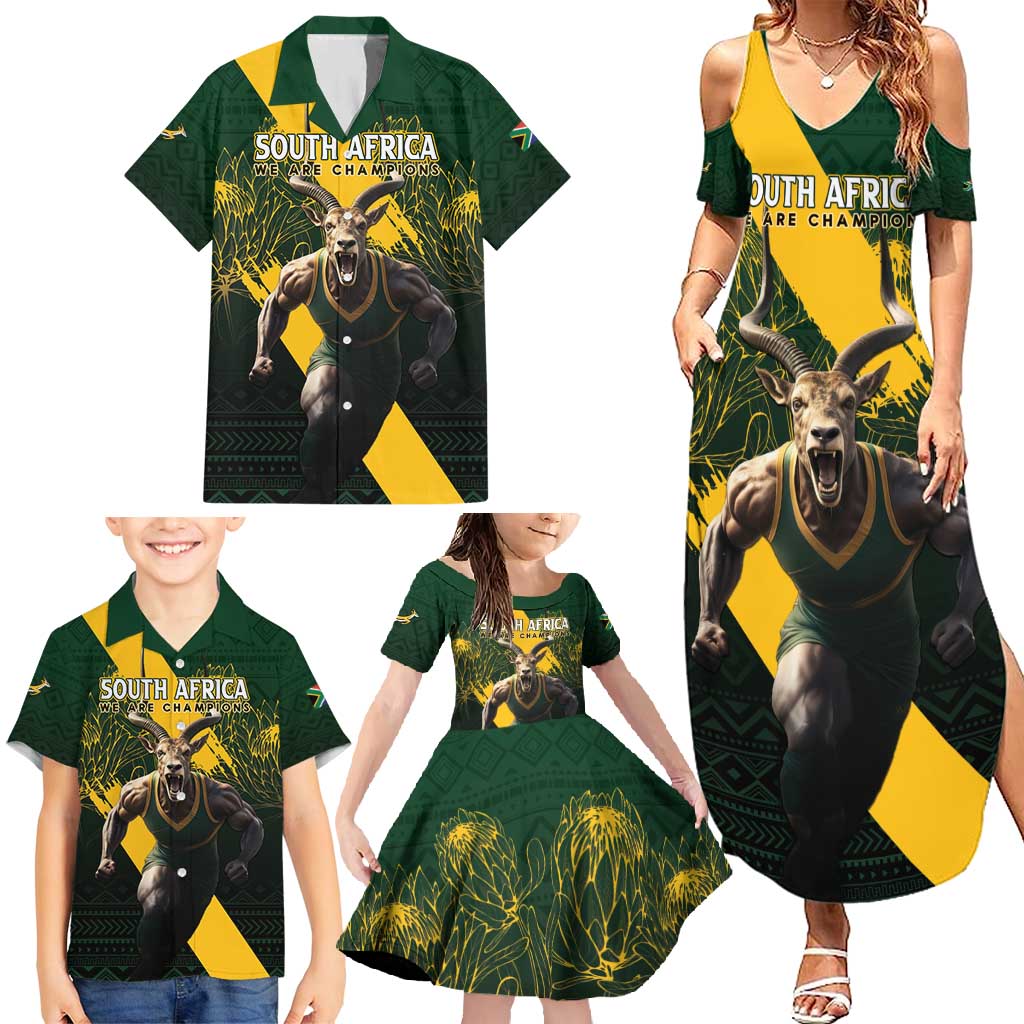 Personalised South Africa Rugby Family Matching Summer Maxi Dress and Hawaiian Shirt Proud Bokke We Are Champions