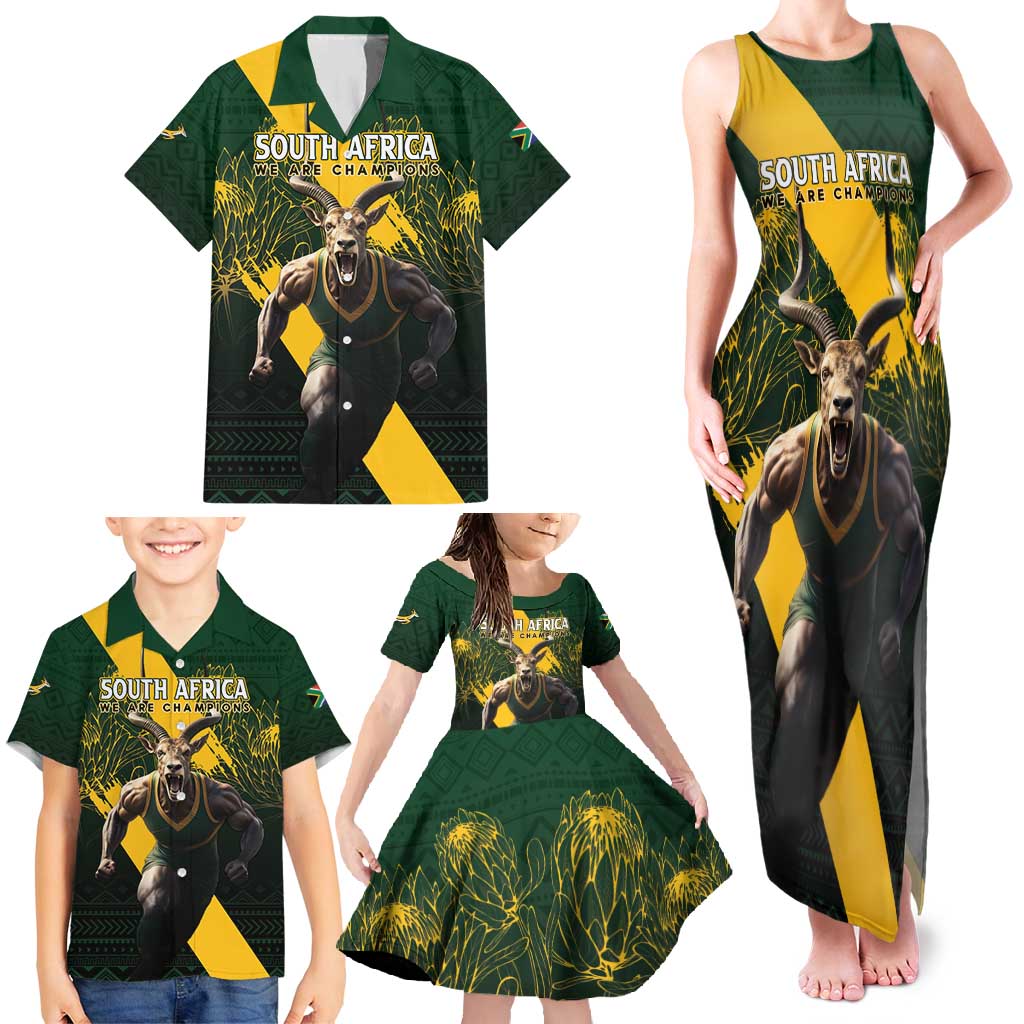 Personalised South Africa Rugby Family Matching Tank Maxi Dress and Hawaiian Shirt Proud Bokke We Are Champions